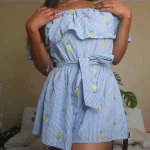 Blue off-shoulder Romper shorts